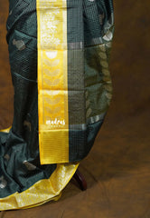 Midnight Emerald Green - Kanimozhi - Soft Silk Saree with Muthukattam Weaving in Body with Floral Border - Perfect for Small Functions