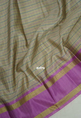 Taupe Beige with Blue&Lilac - Kanimozhi - Premium Soft Silk Checks with Ganga Jamuna Border - Best for Wedding Functions