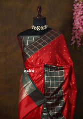 Classic Rich Red - Kanimozhi - Soft Silk with Buttas and Checks Border - Best for Function Wear
