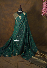 Deep Green - Kanimozhi - Soft Silk Parrot Zari Border with Buttas - Best for Wedding Functions