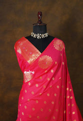Rich Pink - Kanimozhi - Soft Silk Peacock Zari Border with Buttas - Best for Wedding Functions