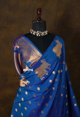 Cobalt Blue - Kanimozhi - Soft Silk Pichwai Cow Zari Border with Buttas - Best for Wedding Functions