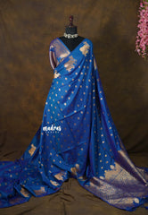 Cobalt Blue - Kanimozhi - Soft Silk Pichwai Cow Zari Border with Buttas - Best for Wedding Functions