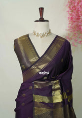 Jamun Purple - Kanimozhi - Soft Silk Saree Temple Border and Buttas with Tissue Blouse - Best for Wedding Wear