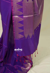 Dual Shade Purple - Kanimozhi - Premium dualshade soft silk with Temple Border with Madras Checks Double Blouse Combo - Best for Small Functions