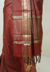 Araku Maroon - Kanimozhi - Soft Silk Zari Checks with Mango Border - Best for Wedding Wear