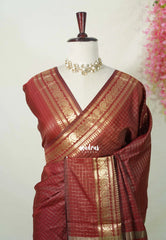 Araku Maroon - Kanimozhi - Soft Silk Zari Checks with Mango Border - Best for Wedding Wear