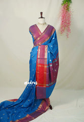 Royal Anandha Blue - Kanimozhi - Soft Silk Saree Vintage Color Combo and Rettapetta Border with Buttas - Best for Wedding Wear
