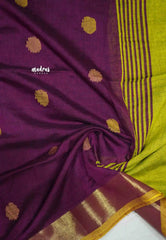 kannamma Handwoven Ballbutta linen Winered with yellow pallu