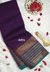 Royal Purple - Karthigai Silk Cotton Saree with Annam and Rudraksham Border - Best for Festive Wear