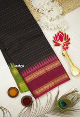 Karthigai silk cotton plus buttas body with ganga jamuna border - Black - Madras Sarees