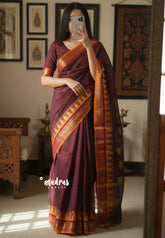 Coffee Brown - Karthigai silk cotton Big Gopuram Temple Peacock - Perfect for Festive Wear