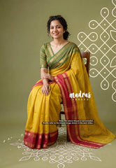 Lime Yellow - Karthigai silk cotton Rudhraksham Ganga Jamuna border