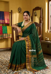 Classic Green - Karthigai silk cotton Big Gopuram Temple Peacock - Perfect for Festive Wear