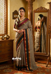 Olive Brown - Premium Karthigai silk cotton big Checks Ganga Jamuna Bordern