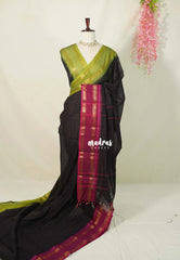 Karthigai silk cotton plus buttas body with ganga jamuna border - Black