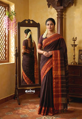 Black - Karthigai silk cotton rettapeta border with muthu kattam