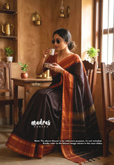 Black - Karthigai silk cotton rettapeta border with muthu kattam