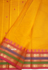 Karthigai silk cotton multicolor rudraksham border -Mustard yellow - Madras Sarees