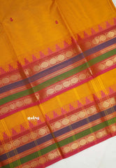 Karthigai silk cotton multicolor rudraksham border -Mustard yellow - Madras Sarees