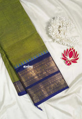 Mehendi Olive - Karthigai silk cotton plain body annam yanai double border - Best for Wedding Functions
