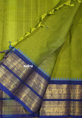 Mehendi Olive - Karthigai silk cotton plain body annam yanai double border - Best for Wedding Functions