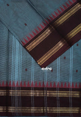 Metalic Blue - Karthigai Mercerised Cotton Rettapet Border with Buttas - Best for Temple Visit | Pooja Funtions