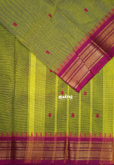 Dual Shade Green - Karthigai Mercerised Cotton Small Bavanji and Flower Border - Best for Temple Visit | Pooja Funtions