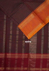 Deep Maroon - Karthigai Mercerised Cotton Saree Zari Stripes with Ganaga Jamuna Border - Best for Temple Visit | Pooja Funtions