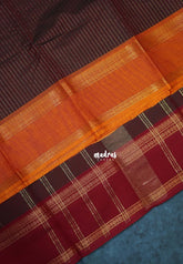 Deep Maroon - Karthigai Mercerised Cotton Saree Zari Stripes with Ganaga Jamuna Border - Best for Temple Visit | Pooja Funtions