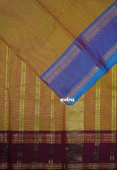 Dual Shade Mustard Green - Karthigai Mercerised Cotton Saree Zari Stripes with Ganaga Jamuna Border - Best for Temple Visit | Pooja Funtions