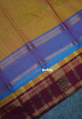 Dual Shade Mustard Green - Karthigai Mercerised Cotton Saree Zari Stripes with Ganaga Jamuna Border - Best for Temple Visit | Pooja Funtions