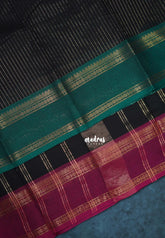 Classic Black - Karthigai Mercerised Cotton Saree Zari Stripes with Ganaga Jamuna Border - Best for Temple Visit | Pooja Funtions