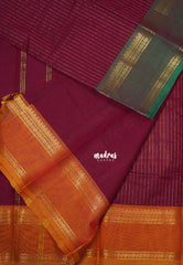 Beet Pink - Karthigai Mercerised Cotton Saree Zari Stripes with Ganaga Jamuna Border - Best for Temple Visit | Pooja Funtions