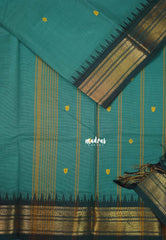 Muted Teal - Karthigai Mercerised Cotton Small Bavanji and Flower Border - Best for Temple Visit | Pooja Funtions