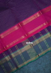 Dark Purple - Karthigai Mercerised Cotton Saree Zari Stripes with Ganaga Jamuna Border - Best for Temple Visit | Pooja Funtions