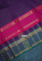 Dark Purple - Karthigai Mercerised Cotton Saree Zari Stripes with Ganaga Jamuna Border - Best for Temple Visit | Pooja Funtions