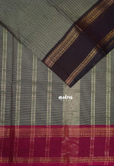 Pepple Grey - Karthigai Mercerised Cotton Saree Zari Stripes with Ganaga Jamuna Border - Best for Temple Visit | Pooja Funtions