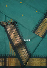 Muted Teal - Karthigai Mercerised Cotton Small Bavanji and Flower Border - Best for Temple Visit | Pooja Funtions
