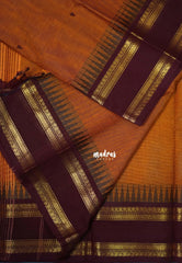 Mustard Orange - Karthigai Mercerised Cotton Saree Rettapet Border with Buttas - Best for Temple Visit | Pooja Functions