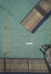 Muted Sea Green - Karthigai Mercerised Cotton Saree Getti Border with Buttas - Best for Temple Visit | Pooja Funtions