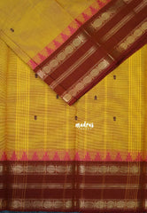 Mustard Yellow - Karthigai Mercerised Cotton Rudraksham and Temple Border with Buttas - Best for Temple Visit | Pooja Funtions