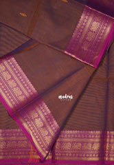 Dual Shade Brown - Karthigai Mercerised cotton with buttas mayil border - Best for Pooja Functions