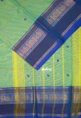 Dual Shade Pista Green - Karthigai Mercerised cotton Multiline with Mayil Border and Buttas - Best for Pooja Functions