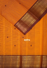 Yellowish Orange - Karthigai Mercerised cotton small neli Border with Buttas - Best for Gifting