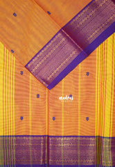 Orangish Yellow - Karthigai Mercerised cotton small neli Border with Buttas - Best for Gifting