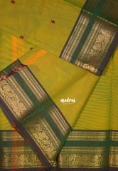 Dual Shade Yellowish Green - Karthigai Mercerised cotton Rettapet Rudraksham, Mayil Border and Buttas - Best for Pooja Functions