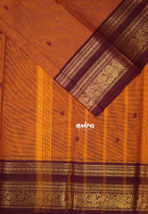Turmeric Orange - Karthigai Mercerised cotton Rettapet Rudraksham, Mayil Border and Buttas - Best for Pooja Functions