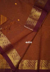 Mustard Brown - Karthigai Mercerised Cotton Body Mango Border with Buttas - Best for Temple Visit