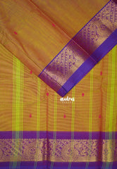 Dual Shade Lime Green - Karthigai Mercerised Cotton Body Mango Border with Buttas - Best for Temple Visit